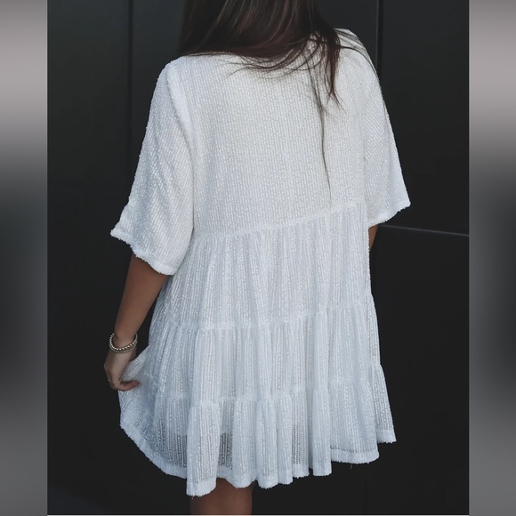 My Queen Sequin Pearl Baby Doll Dress White - Picture 3 of 5